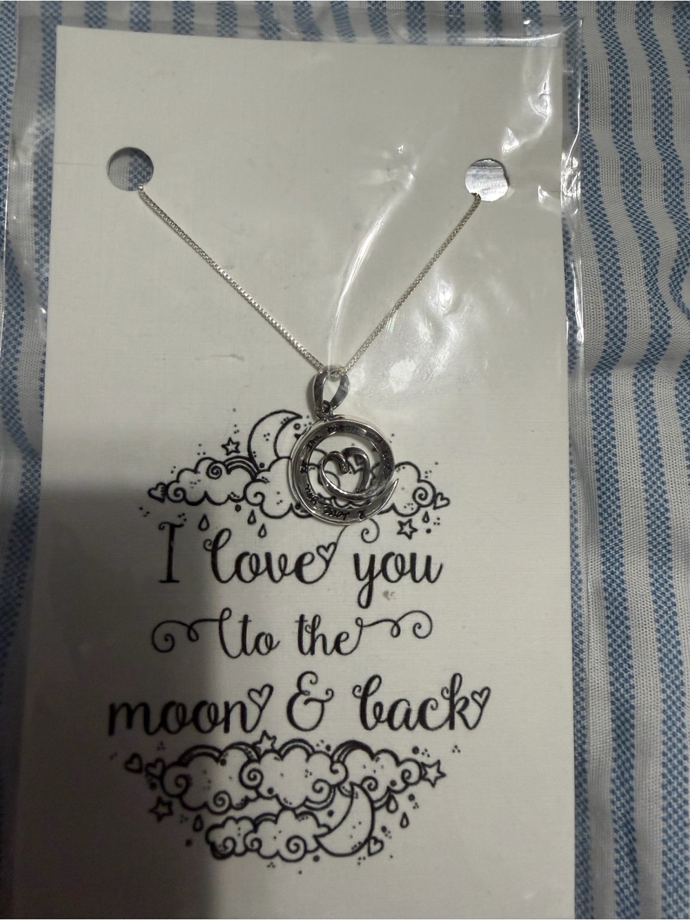 Silver Heart Pendant Necklace - I Love You To The Moon & Back
